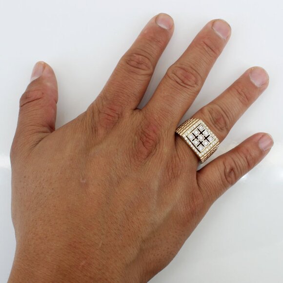 Vintage 14K Gold Urban Luxury Men's Diamond Ring Pave Cluster Bold Heavy Retro B - Picture 7 of 7